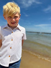 Beige, white, stripe, jersey, shirt, button, buttons, blonde, hair, little, boy, at, beach, summer, henry.