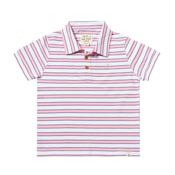 SHIPPING Pink/Navy/White Stripe Pique Polo