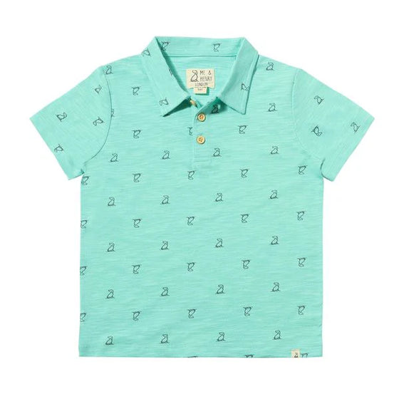 POLREATH Aqua Henry Print Polo