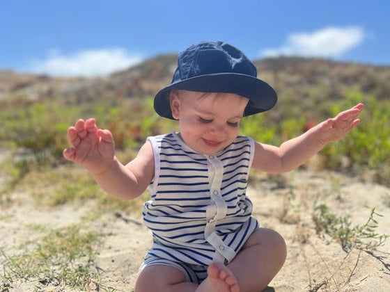 royal, white, ribbed, playsuit, navy, bucket, hat, cool, look, spring,summer, henry.