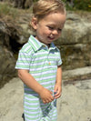 lime, blue, white, stripe, stripes, polo, striped, romper, button, buttons, collar, little, boy, at, the, beach, spring, summer, henry.