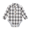 JASPER Grey/White/Beige Plaid Woven Onesie
