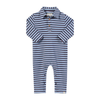 Snuggle Blue/Navy stripe cosy fabric Polo Romper