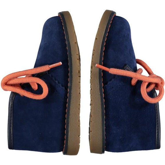 suede, shoes, laces, footwear, boots, blue, navy, orange laces, kids shoes , kids boots, leather, rubber sole, comfy, low-rise