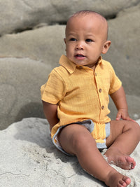 Gold Cotton Short Sleeved Woven Onesie
