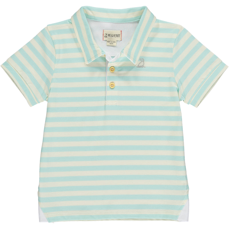 Aqua/Cream Striped Pique Polo