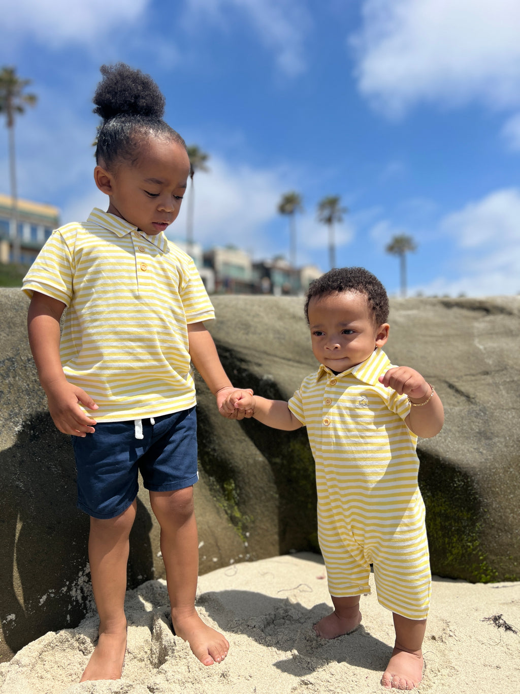 Yellow/white striped pique Polo