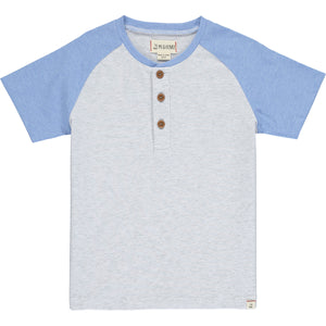 Grey/Navy Block Short Sleeved Henley Tee