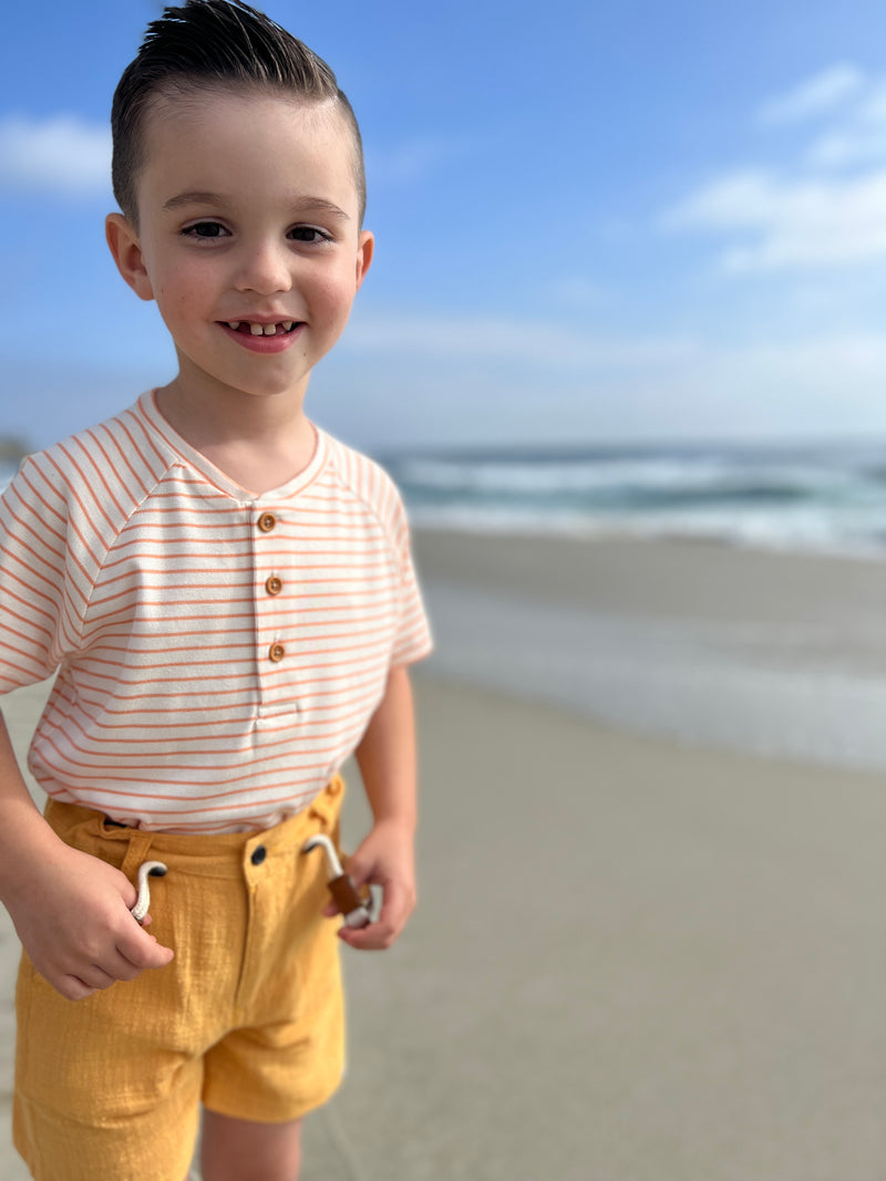 Cream/apricot stripe short sleeved henley tee
