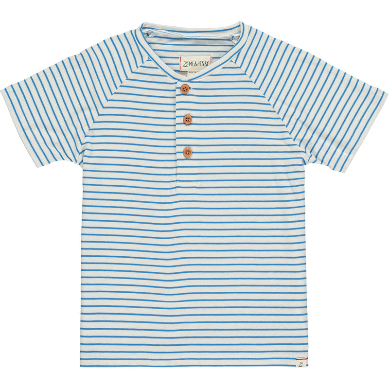 Royal/white stripe short sleeved henley tee