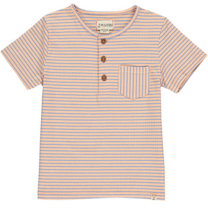 Royal/peach stripe short sleeved henley tee