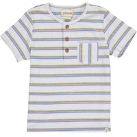 White multi stripe short sleeved henley tee