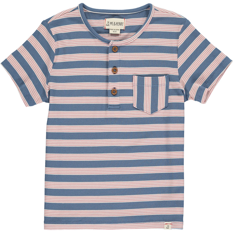 Blue/Pink Stripe Short Sleeved Henley Tee