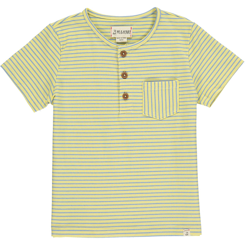 Royal/yellow stripe short sleeved henley tee