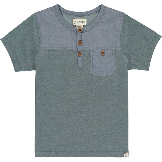 Navy pique short sleeved Henley tee