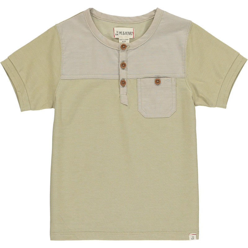 Beige pique short sleeved Henley tee