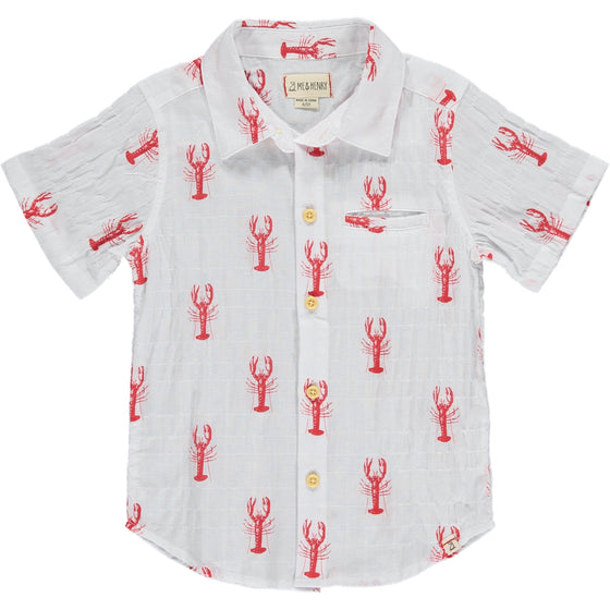 Mens Maui Woven Print Shirt white lobster print