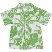  MENS White w/ Sage palm print short sleeved shirt