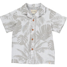  MENS Cream w/grey palm print short sleeved shirt
