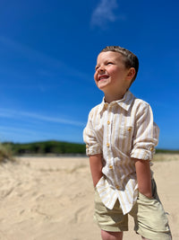 Tan/white stripe long sleeved shirt