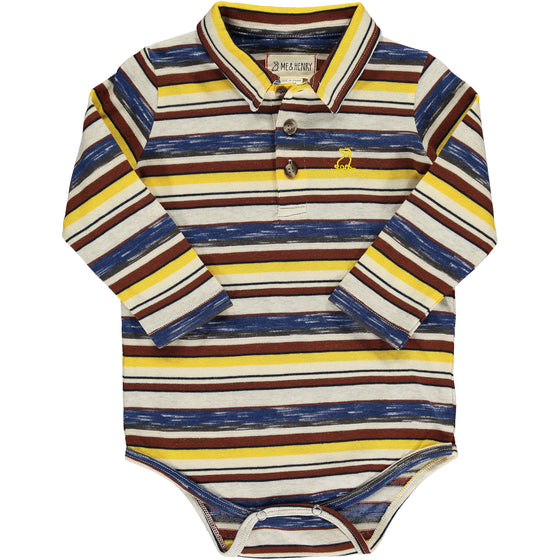 Gold/brown/Blue stripe Seymour Polo Onesie