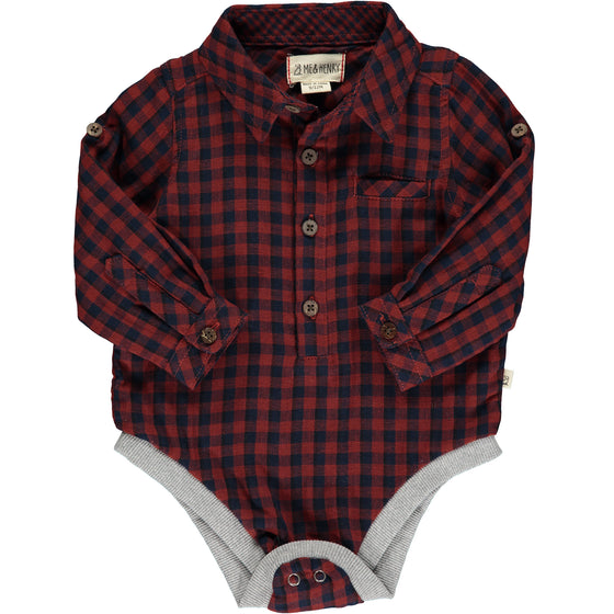 Burgandy/Navy Plaid JASPER Woven Onesie