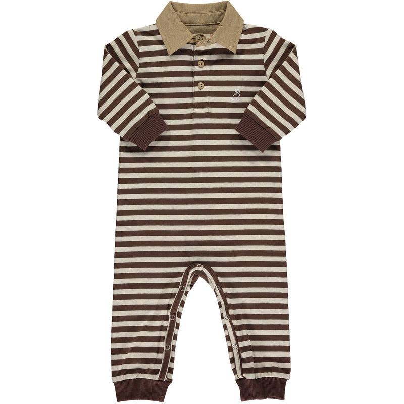 Tan/Beige Stripe KINGSTON Polo Romper