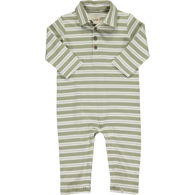 Sage/Cream Stripe KINGSTON Polo Romper