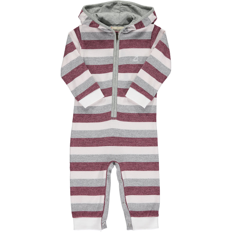 Rust/Cream Stripe STEFANO Knitted hooded romper