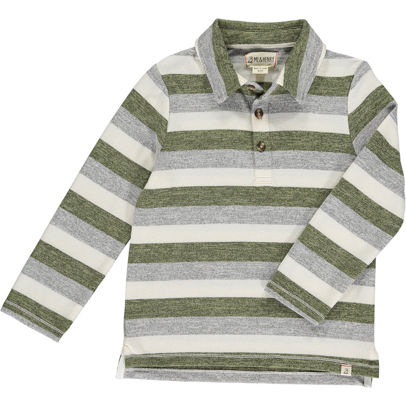 Green/Grey/White Stripe HARRY Knitted Polo