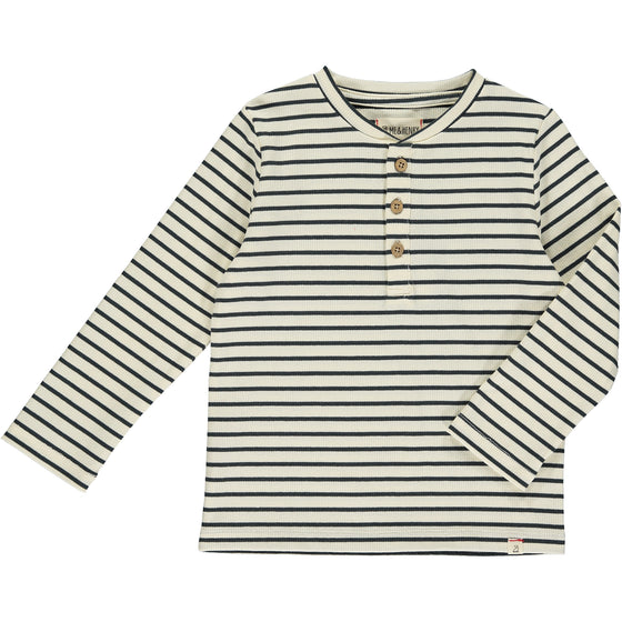 ADAMS Cream Charcoal Ribbed Stripe Henley