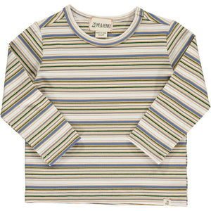 Beige/Blue/Green Toby Tee, long sleeved, horizontal stripes, full length