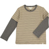 CAMERON Beige/Tan Stripe Mock Sleeve Tee