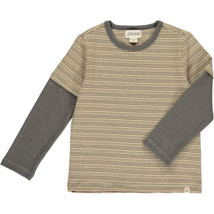 Beige/Tan Stripe CAMERON Mock Sleeve Tee