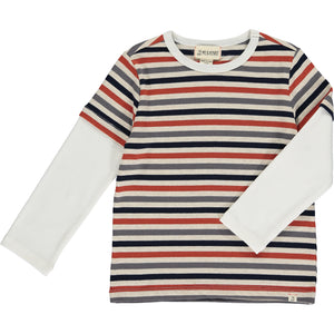 Multi Brown Stripe CAMERON Mock Sleeve Tee