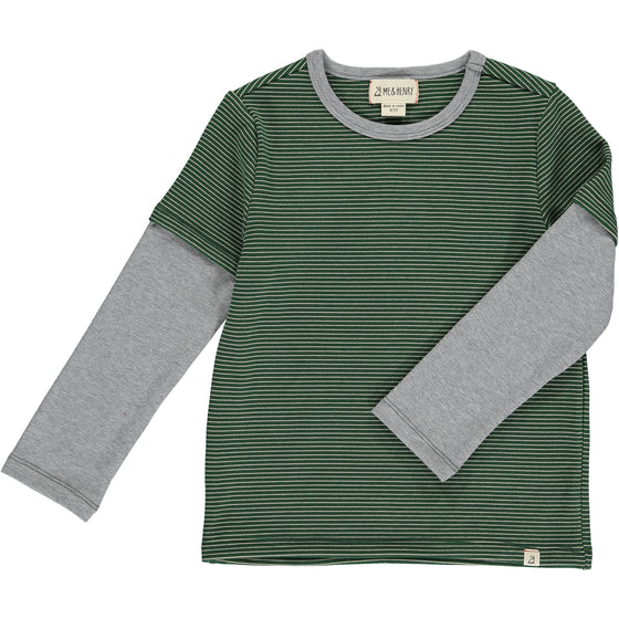 Green Stripe CAMERON Mock Sleeve Tee