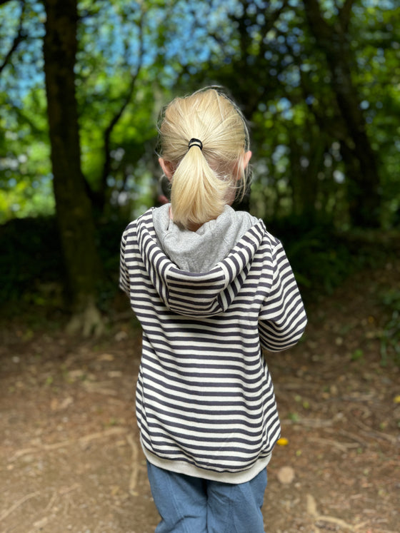 PARSONS Brown/Cream Pique Stripe Zipped Hooded Top