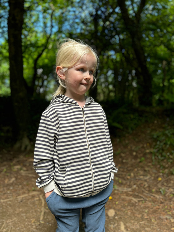 PARSONS Brown/Cream Pique Stripe Zipped Hooded Top