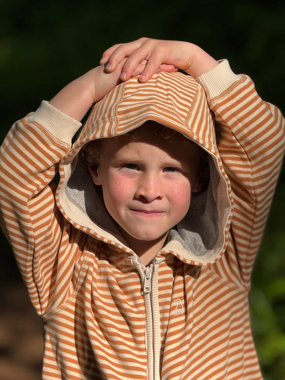 JAMES Pumpkin/Cream Cosy Stripe Hooded Top