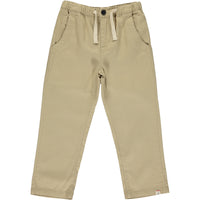 stone twill pants, white drawstrings, straight leg trousers, flexible waistband,cotton, side pockets,  black button on waistband