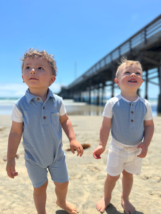 blue, white, Henley, raglan, button, buttons, onesie, white, shorts, the, other, little, boy, is, wearing, raglan, blue, romper, button, buttons, pocket, summer, henry.