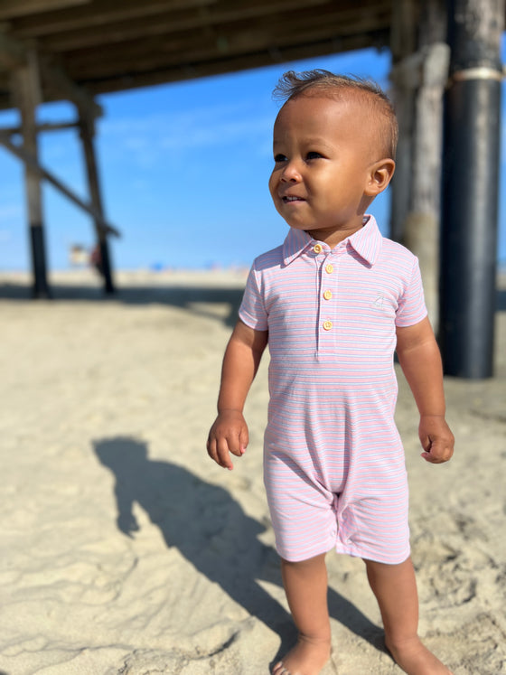 DRIFT Pink/Blue Stripe Polo Romper