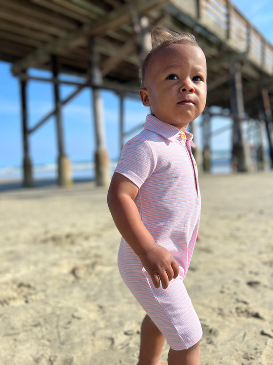 DRIFT Pink/Blue Stripe Polo Romper