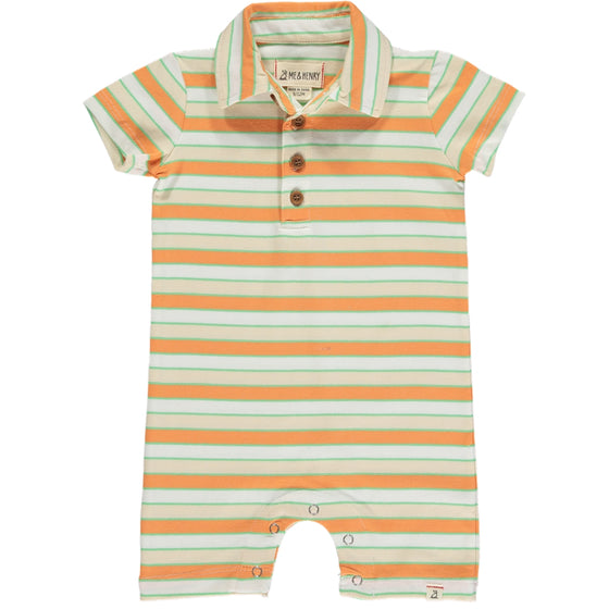 DRIFT Orange/Cream Multi Stripe Polo Romper