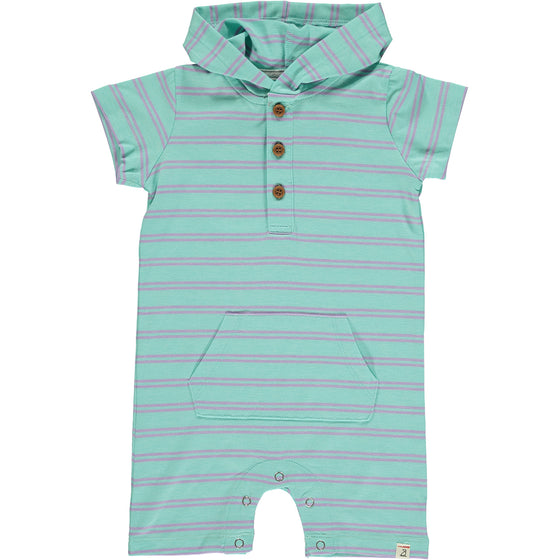 CHARLIE Aqua Stripe Hooded Romper