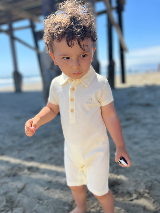 Cream Pique Polo Romper