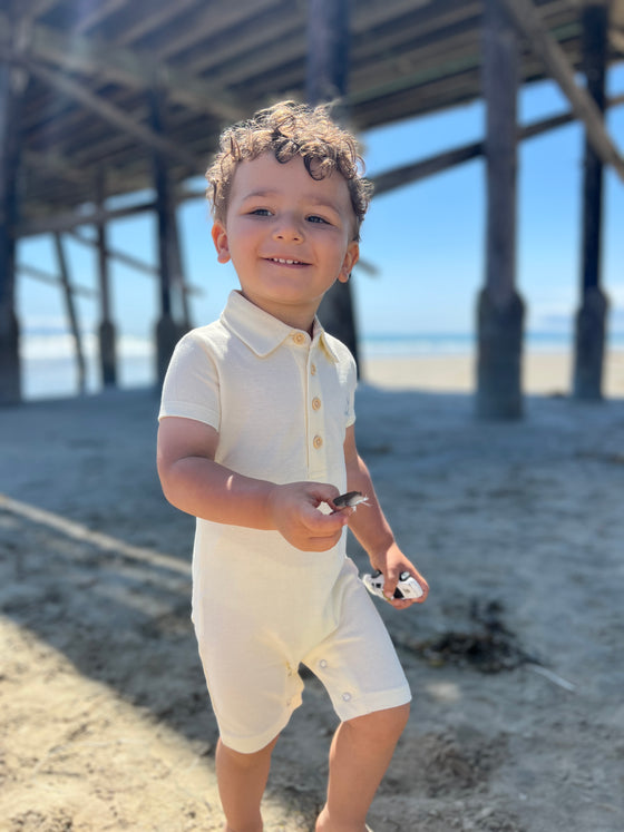 Cream Pique Polo Romper