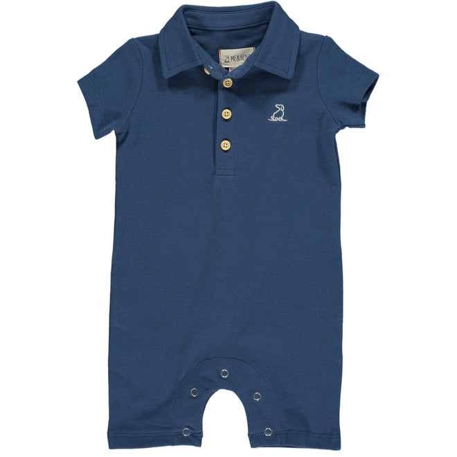 Boys DRIFT White and Aqua Polo Romper by Me & Henry