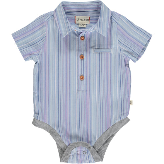 HELFORD Multi Blue Stripe Woven Onesie