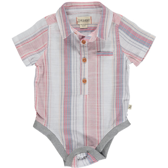 HELFORD Pink/Cream Stripe Woven Onesie